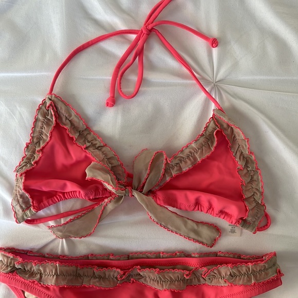 NWOT-Victoria’s Secret Coral Ruffle Trim String Bikini Set - Picture 5 of 12